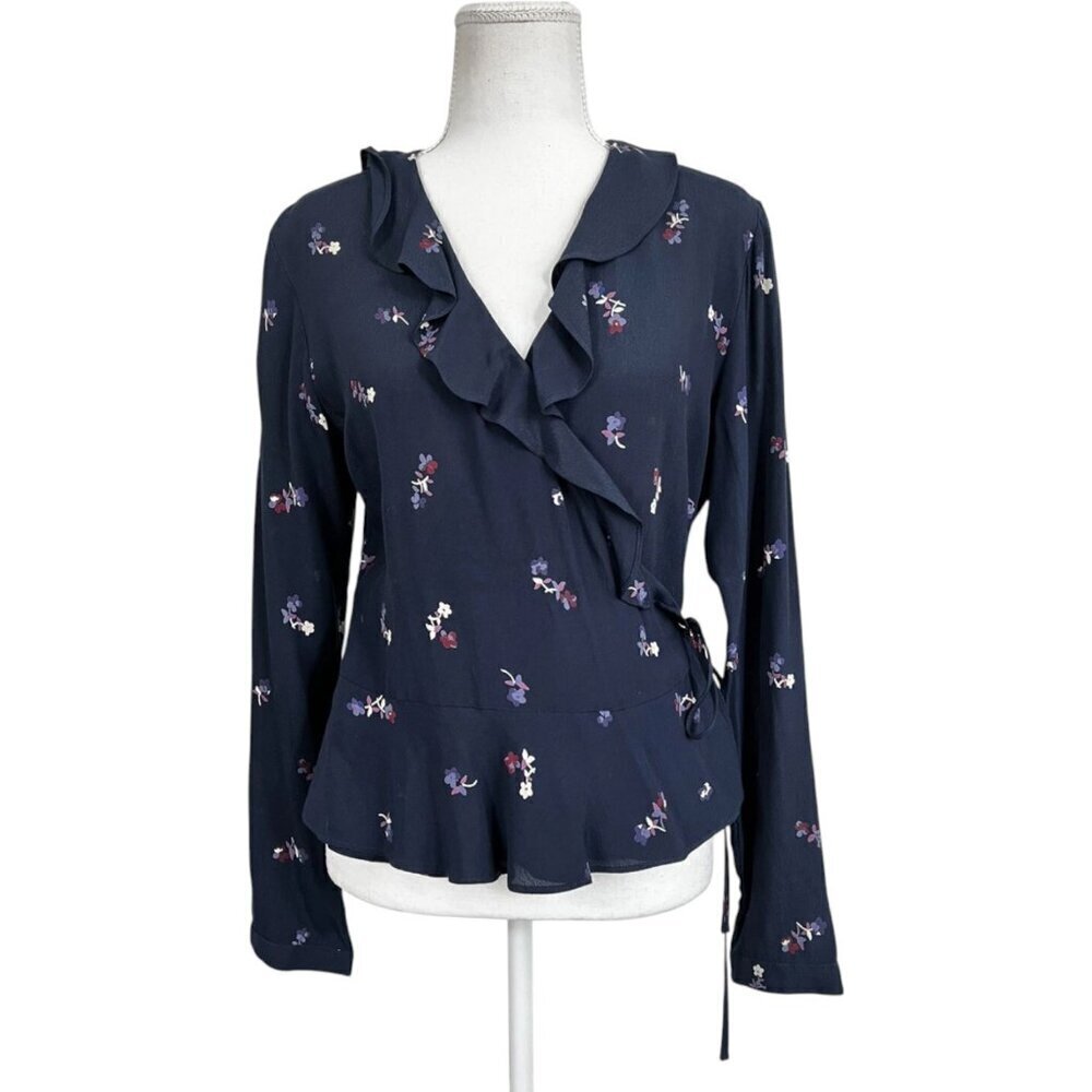 NWT RAILS Top Simone Navy Kyoto Floral long sleeve floral wrap small